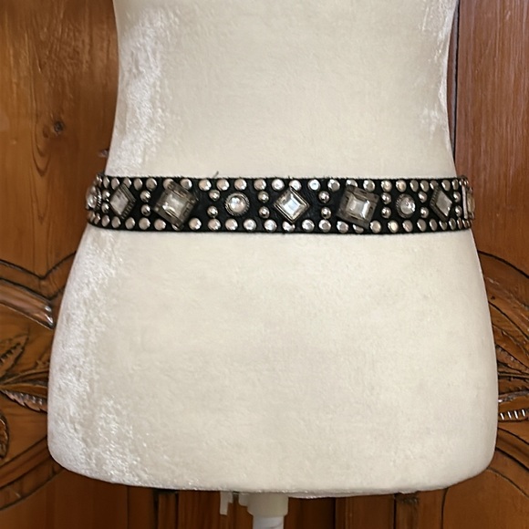 Sandcastle New York Embellished Black Leather Belt  - Vintage - Picture 2 of 4
